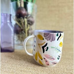 Anthropologie Home Colorful Abstract Floral Coffee Mug Purple Inside